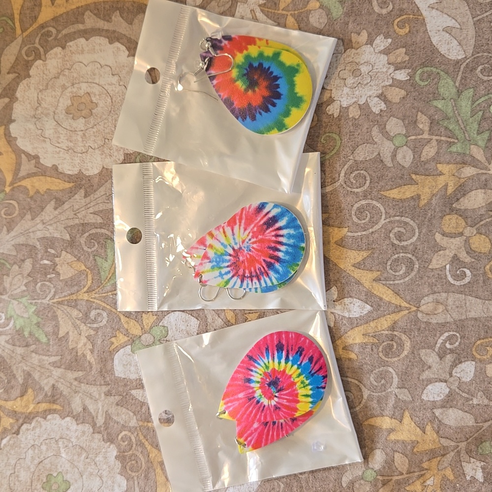 Set of 3 Tie Dye Dangle Earrings